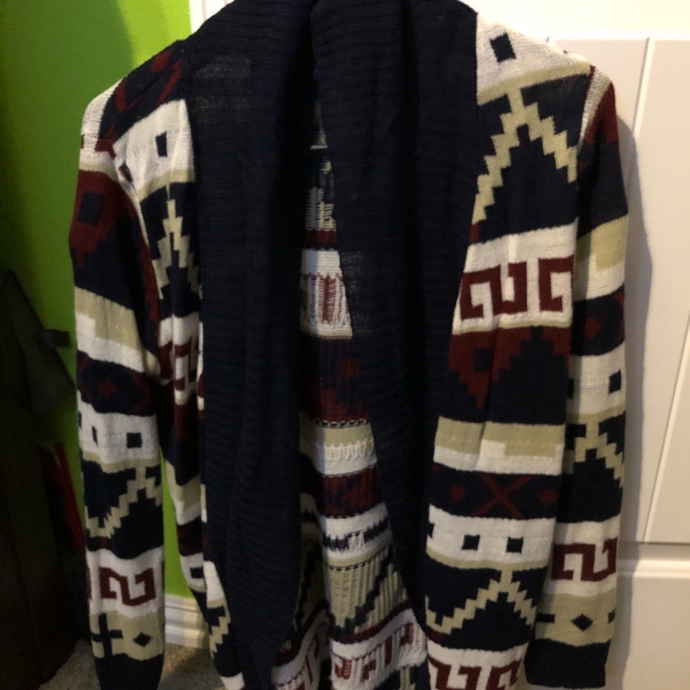 Women’s Navy Blue and Red Aztec Print Cardigan